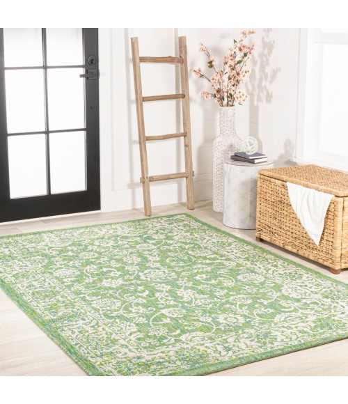 SANTA MONICA Area Rug Tela Bohemian Textured Weave Floral Cream/Green 8 ft. x 10 ft. Indoor/Outdoor Area Rug