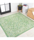 SANTA MONICA Area Rug Tela Bohemian Textured Weave Floral Cream/Green 5' Square Indoor/Outdoor Area Rug