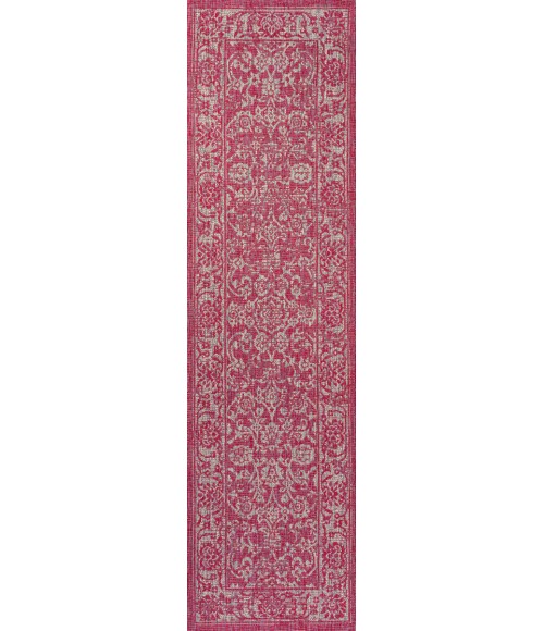 SANTA MONICA Area Rug Tela Bohemian Textured Weave Floral Fuchsia/Light Gray 2 ft. x 8 ft. Indoor/Outdoor Runner Rug