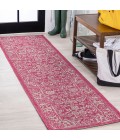 SANTA MONICA Area Rug Tela Bohemian Textured Weave Floral Fuchsia/Light Gray 2 ft. x 8 ft. Indoor/Outdoor Runner Rug