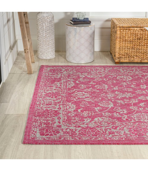 SANTA MONICA Area Rug Tela Bohemian Textured Weave Floral Fuchsia/Light Gray 9 ft. x 12 ft. Indoor/Outdoor Area Rug