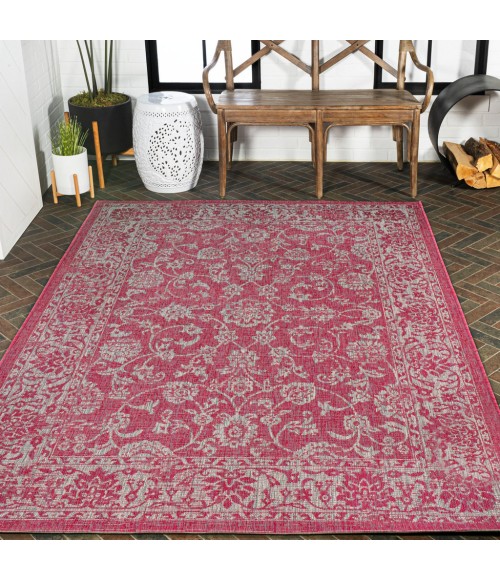 SANTA MONICA Area Rug Tela Bohemian Textured Weave Floral Fuchsia/Light Gray 9 ft. x 12 ft. Indoor/Outdoor Area Rug