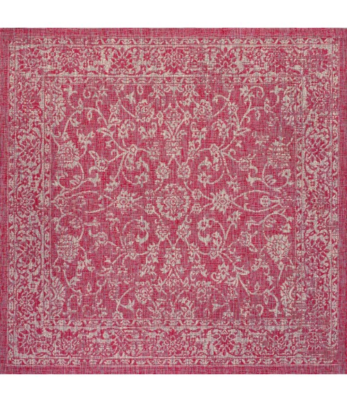Tela Bohemian Textured Weave Floral Fuchsia/Light Gray 5' Square Indoor/Outdoor Area Rug