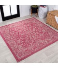 Tela Bohemian Textured Weave Floral Fuchsia/Light Gray 5' Square Indoor/Outdoor Area Rug