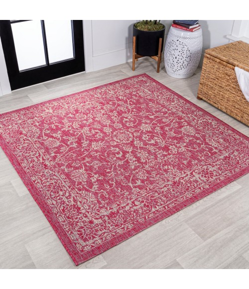 Tela Bohemian Textured Weave Floral Fuchsia/Light Gray 5' Square Indoor/Outdoor Area Rug