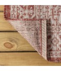 SANTA MONICA Area Rug Sinjuri Medallion Textured Weave Red/Taupe 5' Round Indoor/Outdoor Area Rug