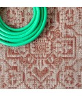 SANTA MONICA Area Rug Sinjuri Medallion Textured Weave Red/Taupe 5' Round Indoor/Outdoor Area Rug