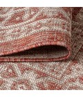 SANTA MONICA Area Rug Sinjuri Medallion Textured Weave Red/Taupe 5' Round Indoor/Outdoor Area Rug