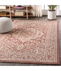 Sinjuri Medallion Textured Weave Red/Taupe 8 ft. x 10 ft. Indoor/Outdoor Area Rug