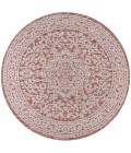 SANTA MONICA Area Rug Sinjuri Medallion Textured Weave Red/Taupe 5' Round Indoor/Outdoor Area Rug