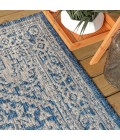 SANTA MONICA Area Rug Sinjuri Medallion Textured Weave Navy/Gray 5' Square Indoor/Outdoor Area Rug