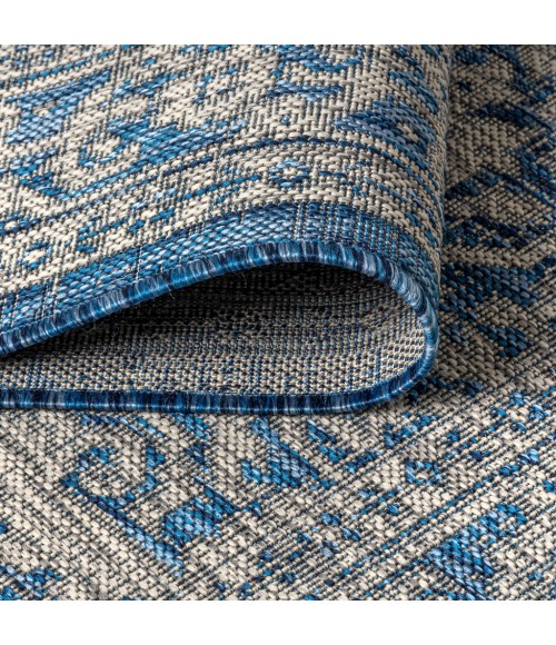 SANTA MONICA Area Rug Sinjuri Medallion Textured Weave Navy/Gray 5' Square Indoor/Outdoor Area Rug