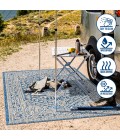 SANTA MONICA Area Rug Sinjuri Medallion Textured Weave Navy/Gray 5' Square Indoor/Outdoor Area Rug