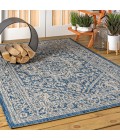 SANTA MONICA Area Rug Sinjuri Medallion Textured Weave Navy/Gray 8 ft. x 10 ft. Indoor/Outdoor Area Rug
