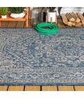SANTA MONICA Area Rug Sinjuri Medallion Textured Weave Navy/Gray 8 ft. x 10 ft. Indoor/Outdoor Area Rug