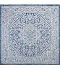 SANTA MONICA Area Rug Sinjuri Medallion Textured Weave Navy/Gray 5' Square Indoor/Outdoor Area Rug