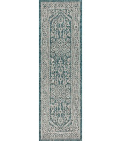 Jonathany Santa Monica SMB101C Teal Blue/Gray Area Rug 2 ft. 2 in. X 10 ft. Runner
