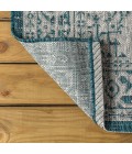 SANTA MONICA Area Rug Sinjuri Medallion Textured Weave Teal Blue/Gray 5' Square Indoor/Outdoor Area Rug