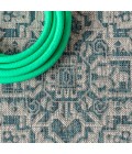 SANTA MONICA Area Rug Sinjuri Medallion Textured Weave Teal Blue/Gray 5' Square Indoor/Outdoor Area Rug