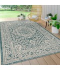 SANTA MONICA Area Rug Sinjuri Medallion Textured Weave Teal Blue/Gray 9 ft. x 12 ft. Indoor/Outdoor Area Rug