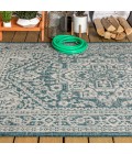 SANTA MONICA Area Rug Sinjuri Medallion Textured Weave Teal Blue/Gray 9 ft. x 12 ft. Indoor/Outdoor Area Rug