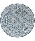 Sinjuri Medallion Textured Weave  Teal Blue/Gray 5' Round Indoor/Outdoor Area Rug