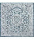 SANTA MONICA Area Rug Sinjuri Medallion Textured Weave Teal Blue/Gray 5' Square Indoor/Outdoor Area Rug