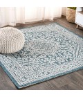 SANTA MONICA Area Rug Sinjuri Medallion Textured Weave Teal Blue/Gray 5' Square Indoor/Outdoor Area Rug