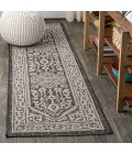 SANTA MONICA Area Rug Sinjuri Medallion Textured Weave Gray/Black 2 ft. x 10 ft. Indoor/Outdoor Runner Rug