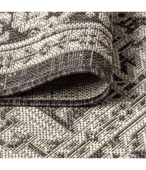 SANTA MONICA Area Rug Sinjuri Medallion Textured Weave Gray/Black 5' Square Indoor/Outdoor Area Rug