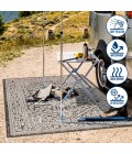 SANTA MONICA Area Rug Sinjuri Medallion Textured Weave Gray/Black 5' Square Indoor/Outdoor Area Rug