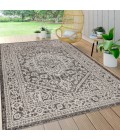 SANTA MONICA Area Rug Sinjuri Medallion Textured Weave Gray/Black 9 ft. x 12 ft. Indoor/Outdoor Area Rug