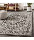 SANTA MONICA Area Rug Sinjuri Medallion Textured Weave Gray/Black 9 ft. x 12 ft. Indoor/Outdoor Area Rug
