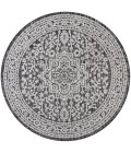 SANTA MONICA Area Rug Sinjuri Medallion Textured Weave Gray/Black 5' Round Indoor/Outdoor Area Rug
