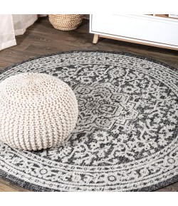 Jonathany Santa Monica SMB101D Gray/Black Area Rug 5 ft. 3 in. X 5 ft. 3 in. Round