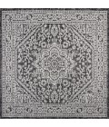 SANTA MONICA Area Rug Sinjuri Medallion Textured Weave Gray/Black 5' Square Indoor/Outdoor Area Rug