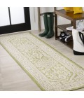 Sinjuri Medallion Textured Weave Green/Cream 2 ft. x 8 ft. Indoor/Outdoor Runner Rug