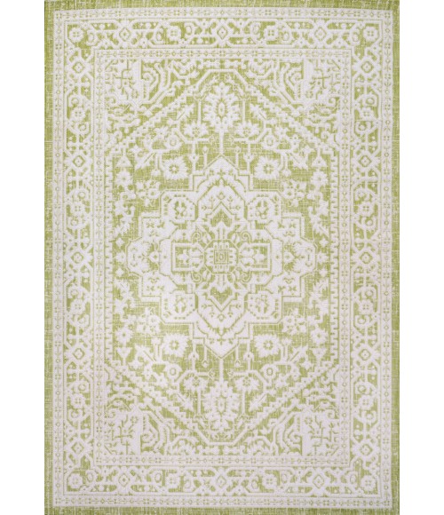 SANTA MONICA Area Rug Sinjuri Medallion Textured Weave Green/Cream 4 ft. x 6 ft. Indoor/Outdoor Area Rug