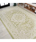 SANTA MONICA Area Rug Sinjuri Medallion Textured Weave Green/Cream 4 ft. x 6 ft. Indoor/Outdoor Area Rug