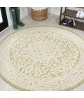SANTA MONICA Area Rug Sinjuri Medallion Textured Weave Green/Cream 5' Round Indoor/Outdoor Area Rug