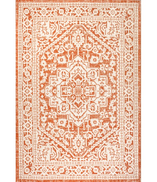 SANTA MONICA Area Rug Sinjuri Medallion Textured Weave Orange/Cream 5 ft. x 8 ft. Indoor/Outdoor Area Rug