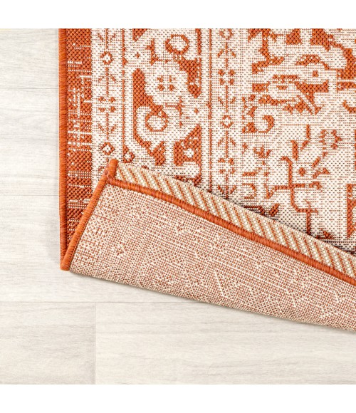 SANTA MONICA Area Rug Sinjuri Medallion Textured Weave Orange/Cream 5' Square Indoor/Outdoor Area Rug