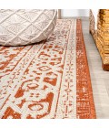SANTA MONICA Area Rug Sinjuri Medallion Textured Weave Orange/Cream 5' Square Indoor/Outdoor Area Rug