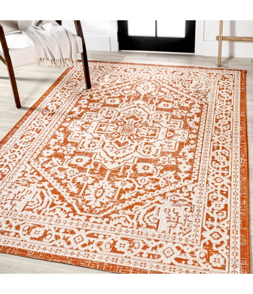 SANTA MONICA Area Rug Sinjuri Medallion Textured Weave Orange/Cream 5 ft. x 8 ft. Indoor/Outdoor Area Rug