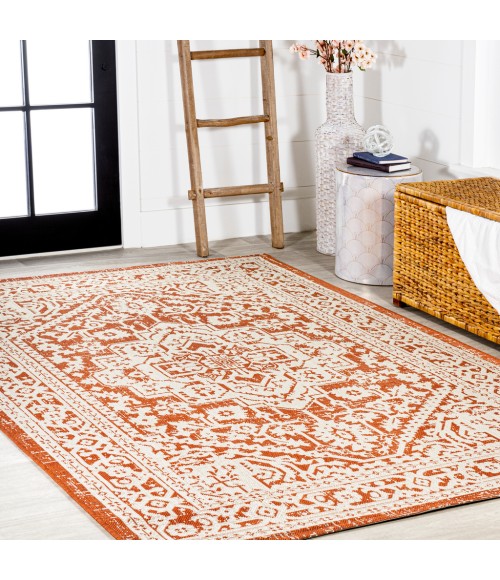 SANTA MONICA Area Rug Sinjuri Medallion Textured Weave Orange/Cream 5 ft. x 8 ft. Indoor/Outdoor Area Rug