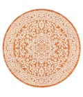 SANTA MONICA Area Rug Sinjuri Medallion Textured Weave Orange/Cream 5' Round Indoor/Outdoor Area Rug