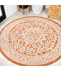 SANTA MONICA Area Rug Sinjuri Medallion Textured Weave Orange/Cream 5' Round Indoor/Outdoor Area Rug
