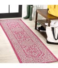 SANTA MONICA Area Rug Sinjuri Medallion Textured Weave Fuchsia/Light Gray 2 ft. x 10 ft. Indoor/Outdoor Runner Rug