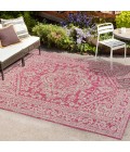 Sinjuri Medallion Textured Weave Fuchsia/Light Gray 3 ft. x 5 ft. Indoor/Outdoor Area Rug
