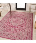 Sinjuri Medallion Textured Weave Fuchsia/Light Gray 3 ft. x 5 ft. Indoor/Outdoor Area Rug